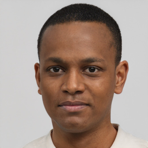 Neutral black young-adult male with short  brown hair and brown eyes