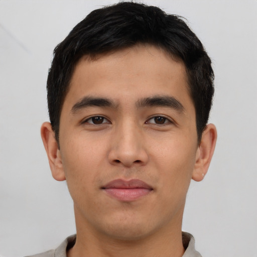 Neutral asian young-adult male with short  brown hair and brown eyes