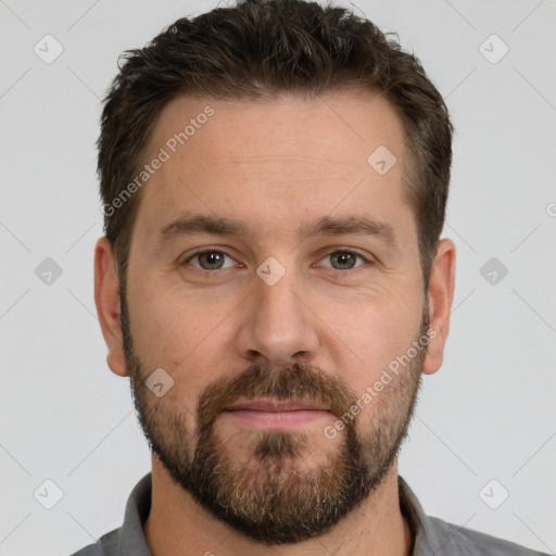 Neutral white adult male with short  brown hair and brown eyes