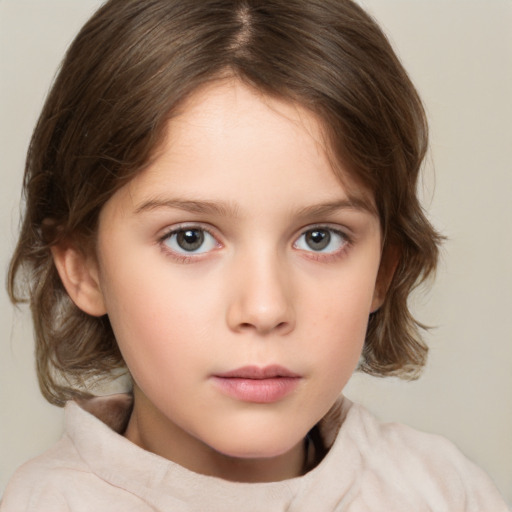 Neutral white child female with medium  brown hair and brown eyes