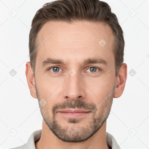 Neutral white adult male with short  brown hair and brown eyes