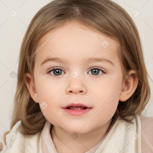 Neutral white child female with medium  brown hair and brown eyes