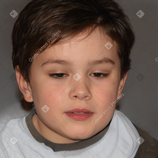 Neutral white child female with short  brown hair and brown eyes