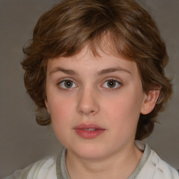 Neutral white child female with medium  brown hair and grey eyes