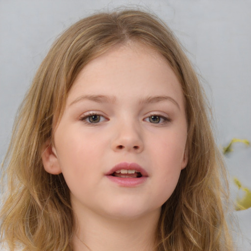 Neutral white child female with long  brown hair and brown eyes