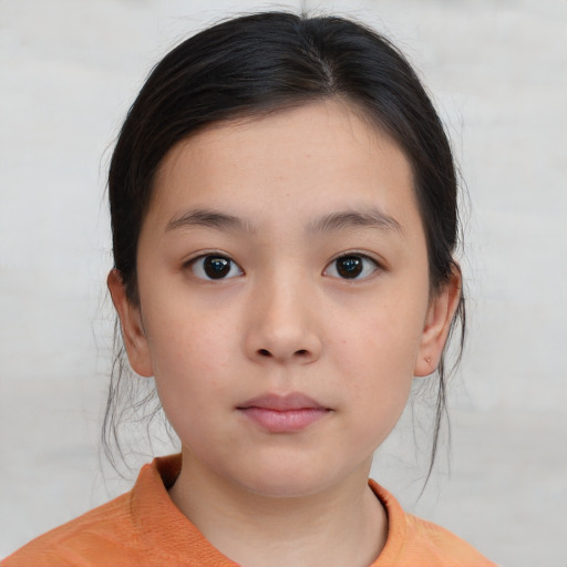 Neutral asian child female with medium  brown hair and brown eyes