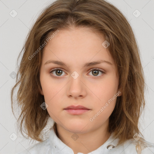 Neutral white child female with medium  brown hair and brown eyes