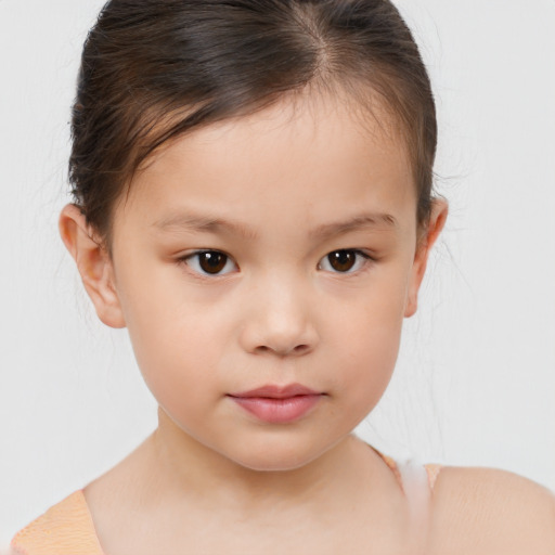 Neutral white child female with medium  brown hair and brown eyes