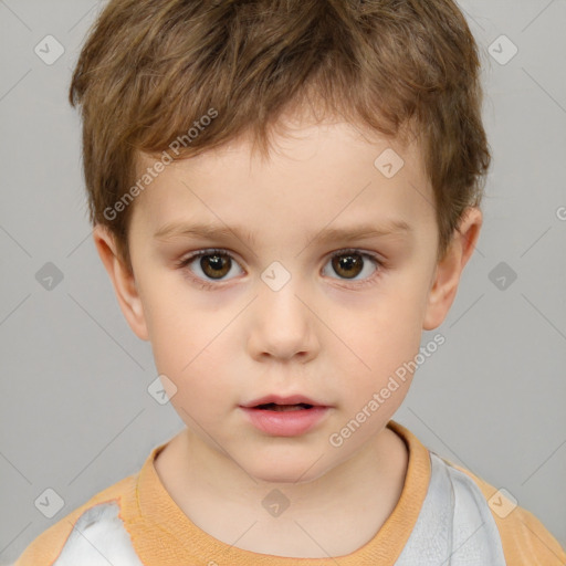 Neutral white child male with short  brown hair and brown eyes