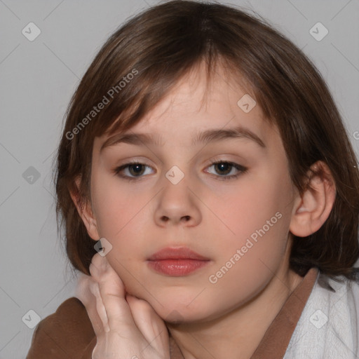 Neutral white child female with medium  brown hair and brown eyes