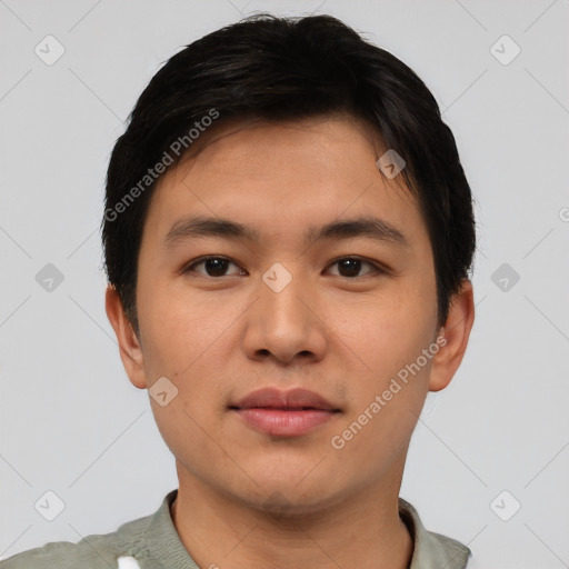 Neutral asian young-adult male with short  black hair and brown eyes