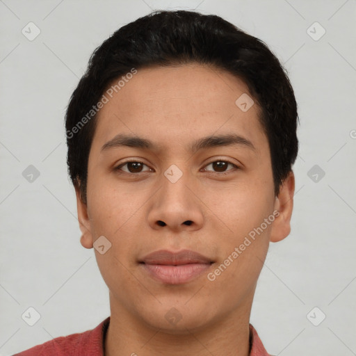 Neutral asian young-adult male with short  brown hair and brown eyes