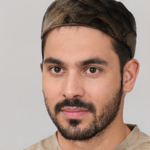 Neutral white young-adult male with short  black hair and brown eyes