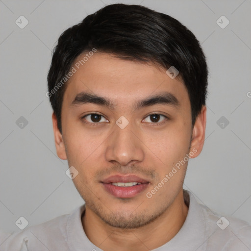 Neutral asian young-adult male with short  brown hair and brown eyes