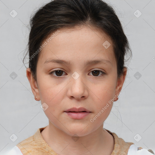 Neutral white child female with medium  brown hair and brown eyes