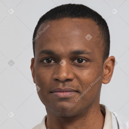 Neutral black young-adult male with short  brown hair and brown eyes