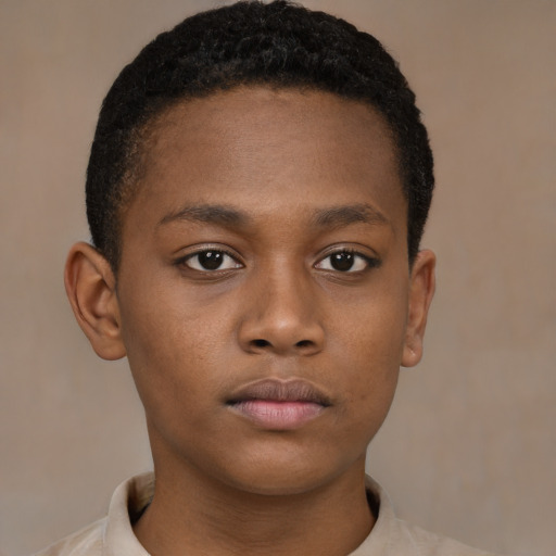 Neutral black young-adult male with short  brown hair and brown eyes
