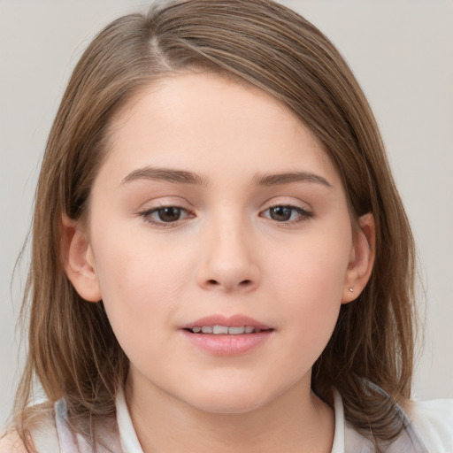 Neutral white young-adult female with medium  brown hair and grey eyes