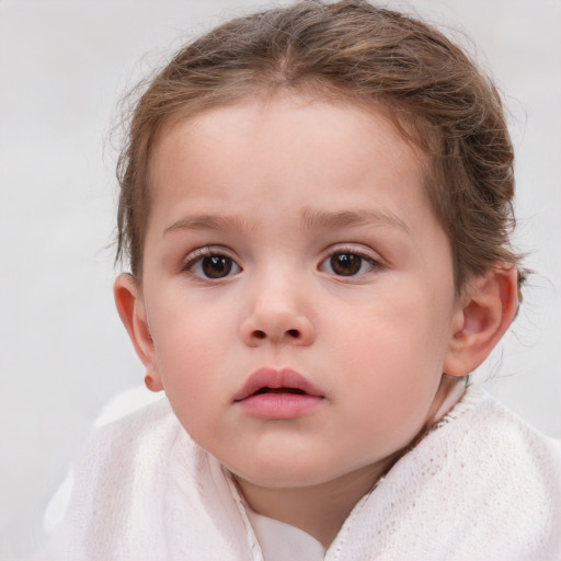 Neutral white child female with medium  brown hair and grey eyes