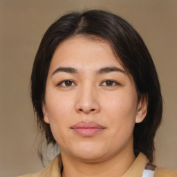 Neutral asian young-adult female with medium  brown hair and brown eyes