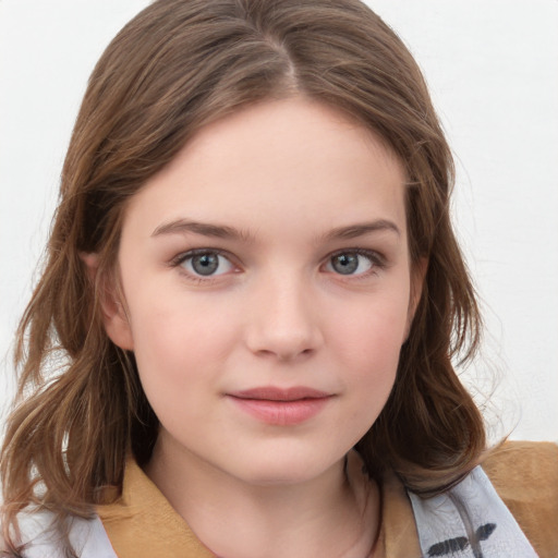 Neutral white child female with medium  brown hair and brown eyes