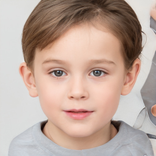 Neutral white child female with short  brown hair and brown eyes