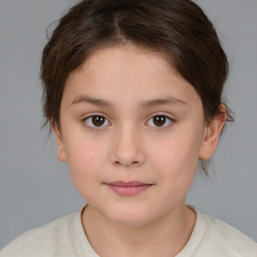 Neutral white child female with medium  brown hair and brown eyes