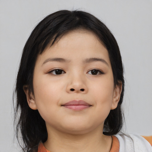 Neutral asian child female with medium  black hair and brown eyes