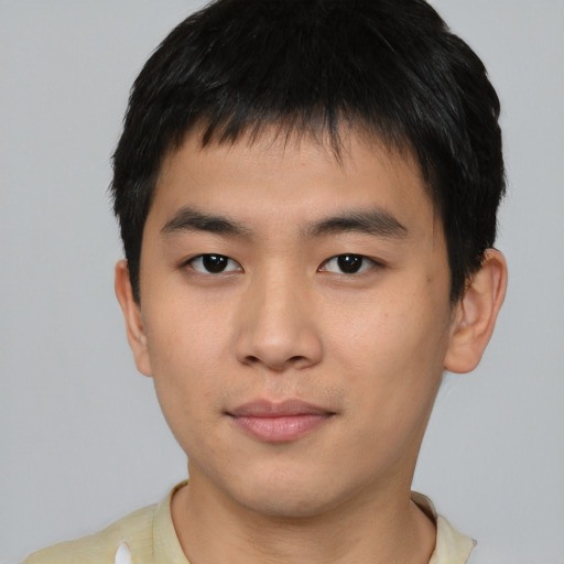 Neutral asian young-adult male with short  black hair and brown eyes