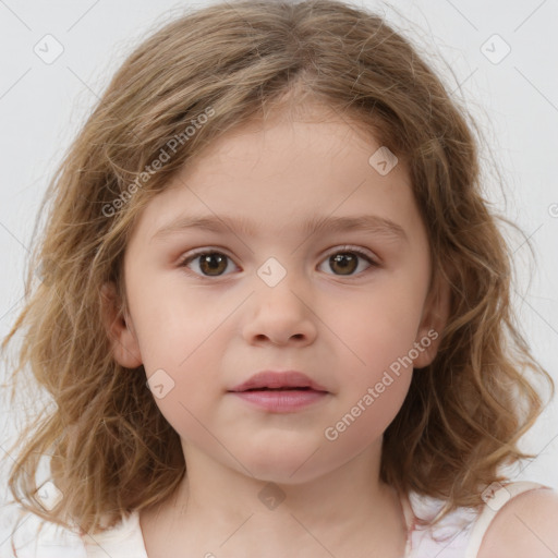 Neutral white child female with medium  brown hair and brown eyes