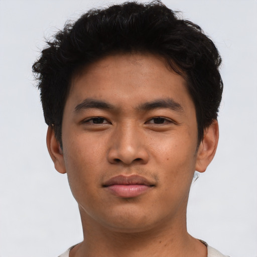 Neutral asian young-adult male with short  brown hair and brown eyes