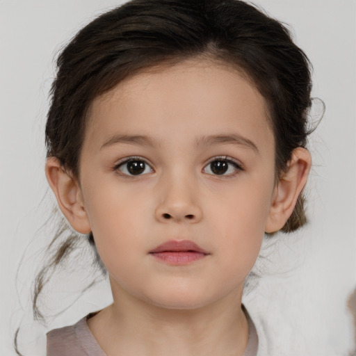 Neutral white child female with medium  brown hair and brown eyes