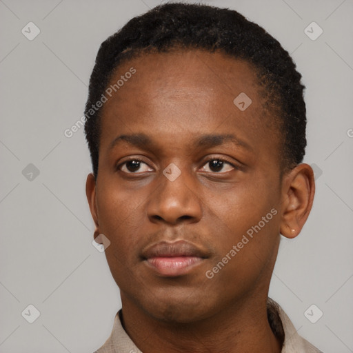 Neutral black young-adult male with short  brown hair and brown eyes