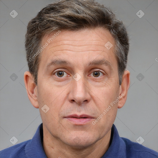 Neutral white adult male with short  brown hair and brown eyes