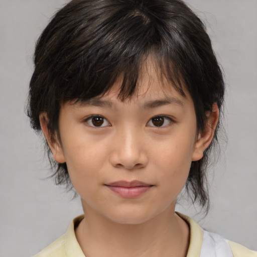 Neutral white child female with medium  brown hair and brown eyes