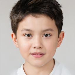 Joyful white child male with short  brown hair and brown eyes