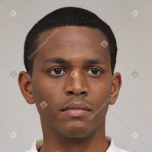 Neutral black young-adult male with short  brown hair and brown eyes