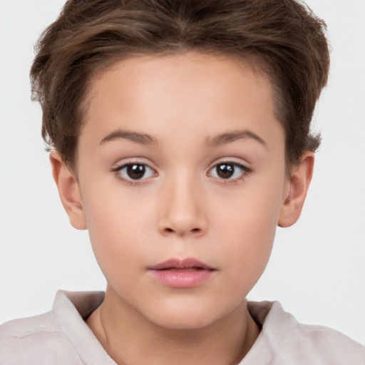 Neutral white child female with short  brown hair and brown eyes