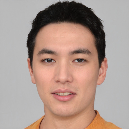 Neutral asian young-adult male with short  black hair and brown eyes