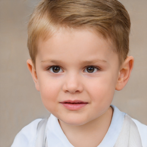 Joyful white child male with short  brown hair and brown eyes