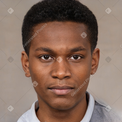 Neutral black young-adult male with short  brown hair and brown eyes