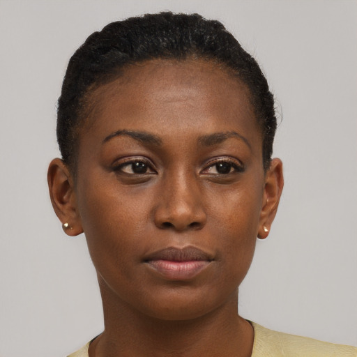 Neutral black young-adult female with short  brown hair and brown eyes