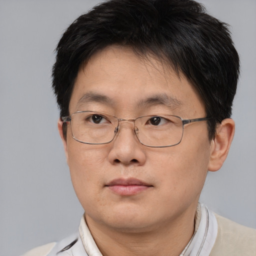 Neutral asian young-adult male with short  brown hair and brown eyes