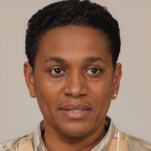 Joyful latino adult male with short  black hair and brown eyes