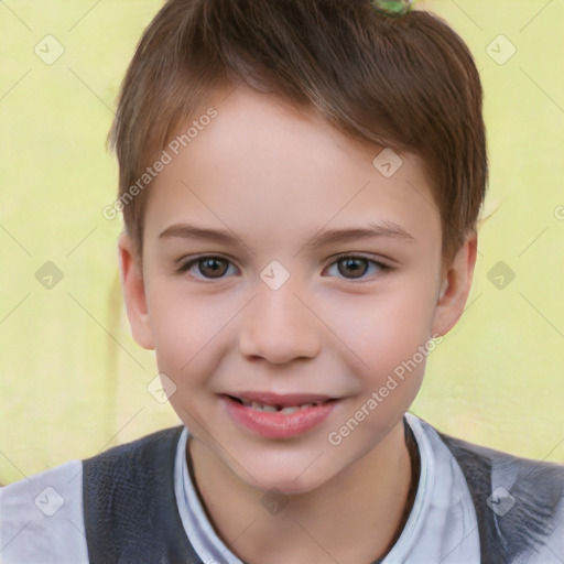 Joyful white child male with short  brown hair and brown eyes