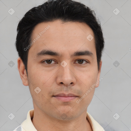 Neutral asian young-adult male with short  brown hair and brown eyes