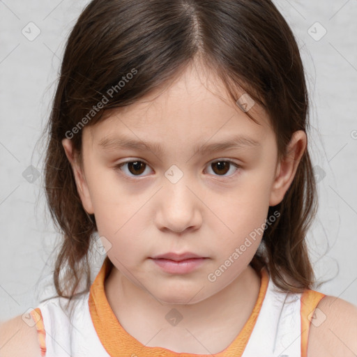 Neutral white child female with medium  brown hair and brown eyes