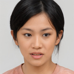 Neutral asian young-adult female with medium  brown hair and brown eyes