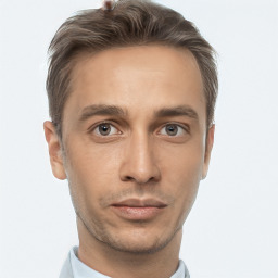 Neutral white adult male with short  brown hair and brown eyes