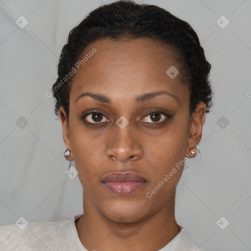 Neutral black young-adult female with short  brown hair and brown eyes